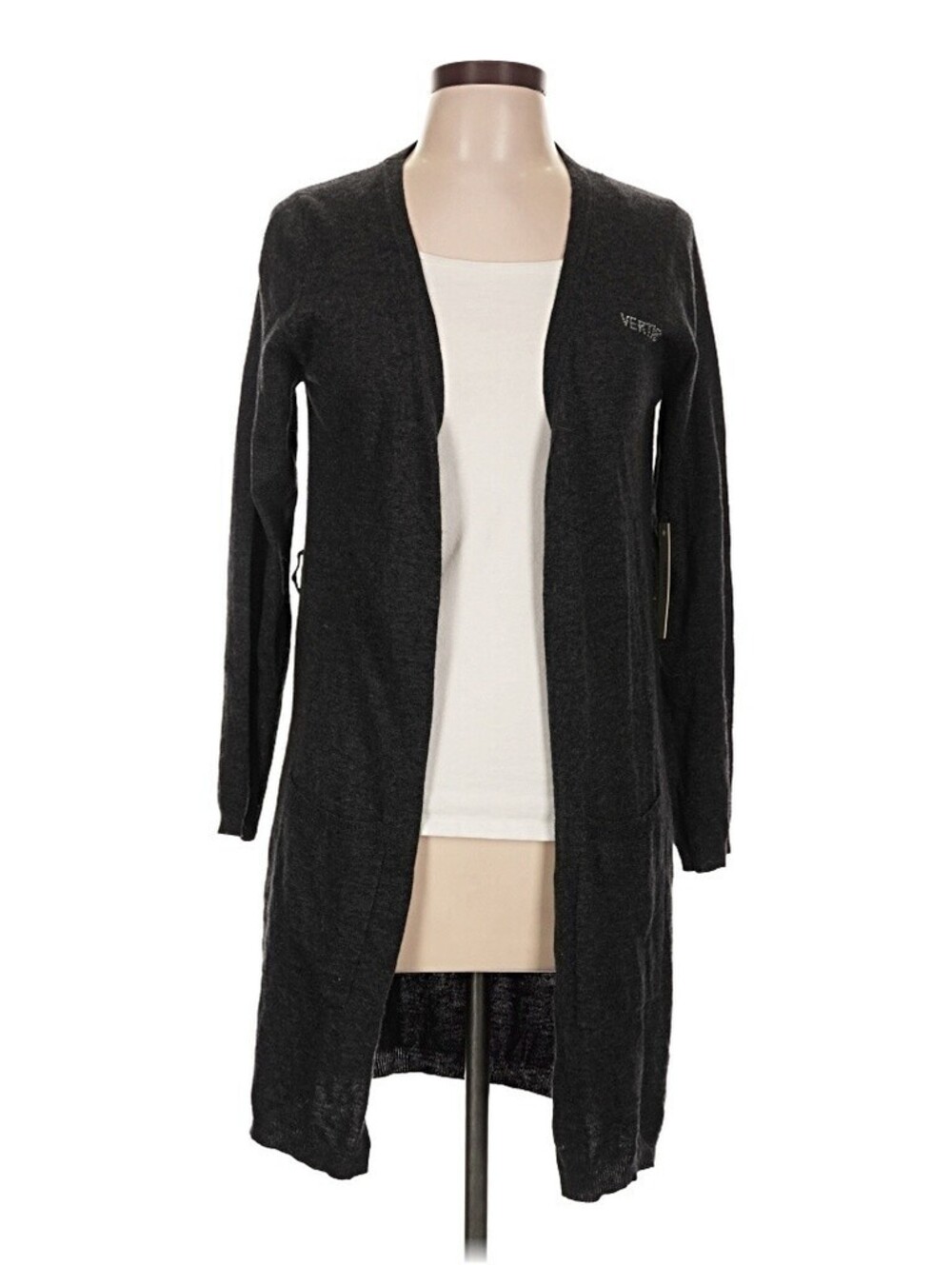 Vertigo Paris Large $160 Dark Gray Angora Wool Blend Open Front Cardigan Sweater